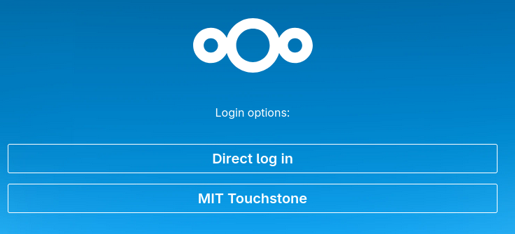 A view of the Nextcloud login interface, which shows the options "Direct Log in" and "MIT Touchstone"